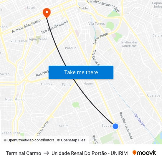 Terminal Carmo to Unidade Renal Do Portão - UNIRIM map
