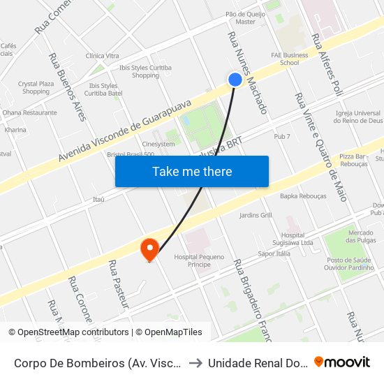 Corpo De Bombeiros (Av. Visconde De Guarapuava, 3571) to Unidade Renal Do Portão - UNIRIM map