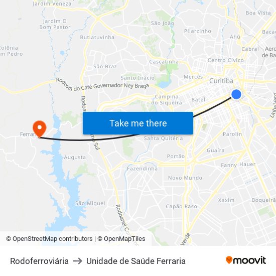 Rodoferroviária to Unidade de Saúde Ferraria map