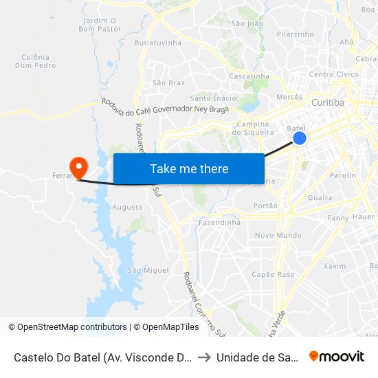 Castelo Do Batel (Av. Visconde De Guarapuava, 4610) to Unidade de Saúde Ferraria map