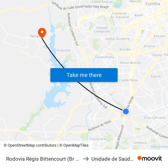 Rodovia Régis Bittencourt (Br 116) - Servopa to Unidade de Saúde Ferraria map