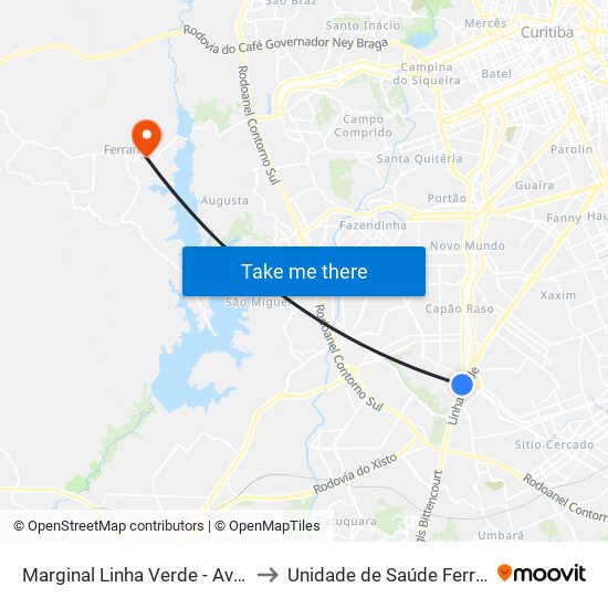 Marginal Linha Verde - Avipec to Unidade de Saúde Ferraria map