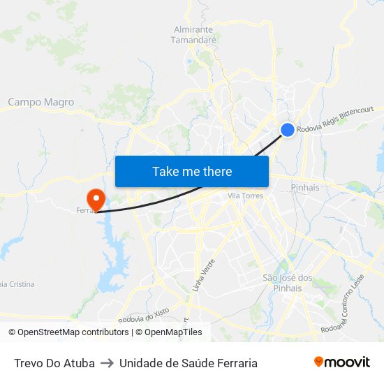 Av. Marechal Mascarenhas De Moraes, 2400 to Unidade de Saúde Ferraria map