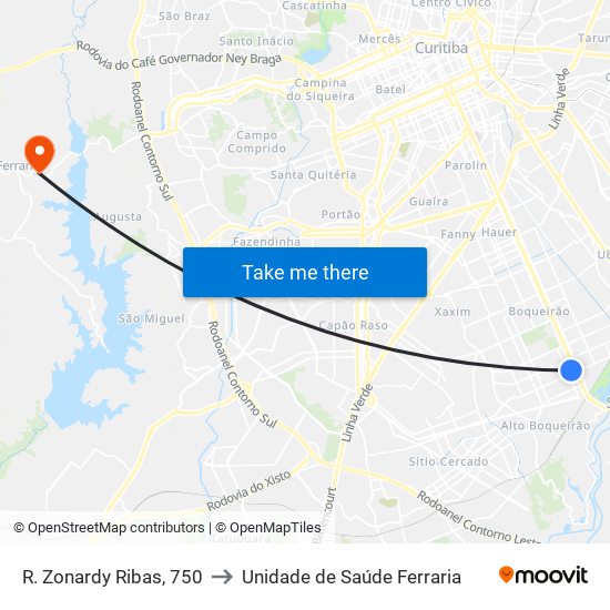 R. Zonardy Ribas, 750 to Unidade de Saúde Ferraria map
