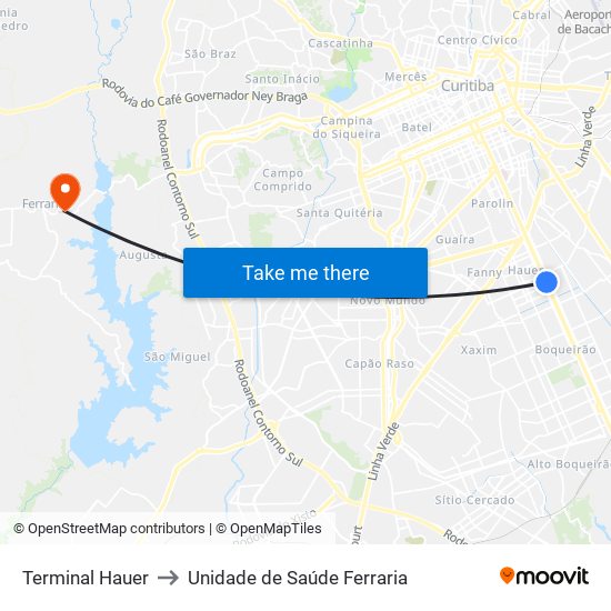 Terminal Hauer to Unidade de Saúde Ferraria map