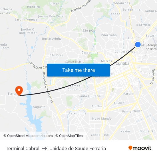 Terminal Cabral to Unidade de Saúde Ferraria map