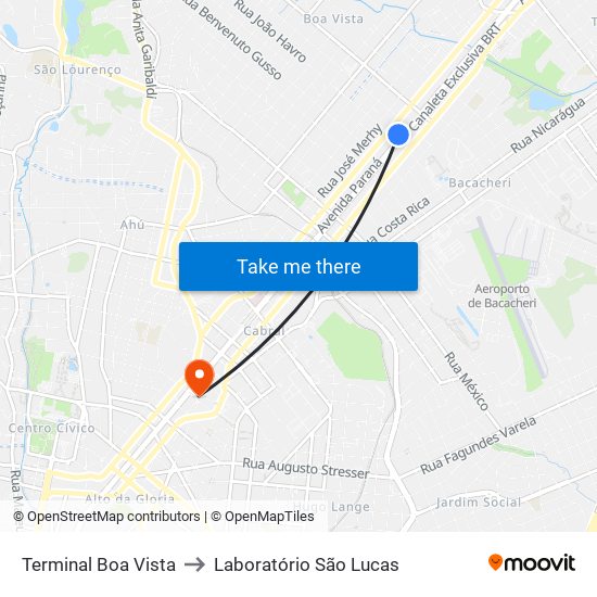 Terminal Boa Vista to Laboratório São Lucas map