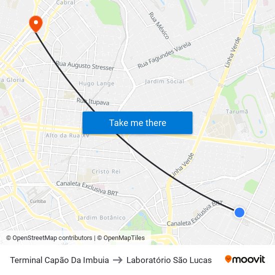 Terminal Capão Da Imbuia to Laboratório São Lucas map