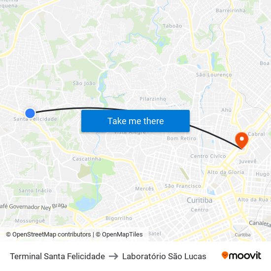 Terminal Santa Felicidade to Laboratório São Lucas map