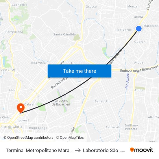 Terminal Metropolitano Maracanã to Laboratório São Lucas map