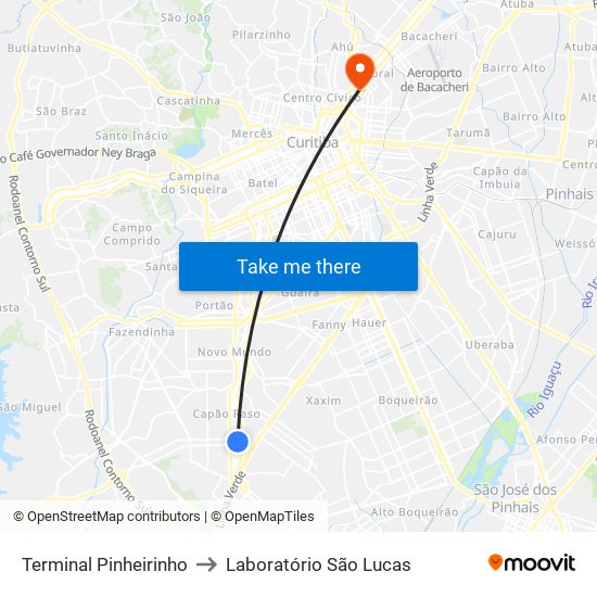 Terminal Pinheirinho to Laboratório São Lucas map