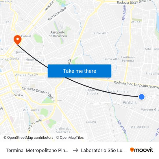 Terminal Metropolitano Pinhais to Laboratório São Lucas map