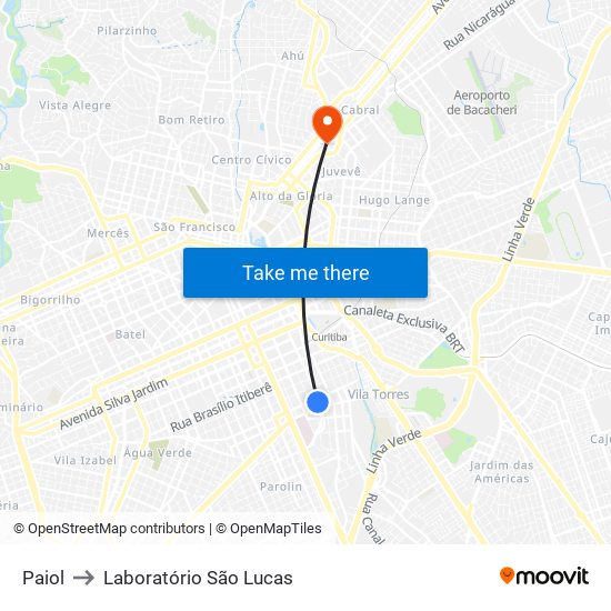 Paiol to Laboratório São Lucas map