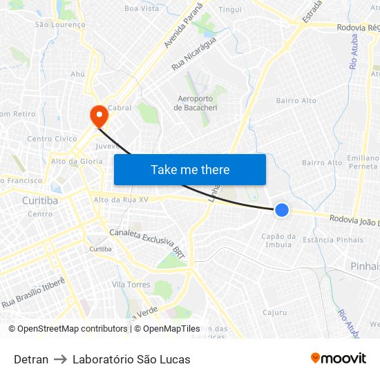 Detran to Laboratório São Lucas map