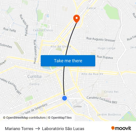 Mariano Torres to Laboratório São Lucas map