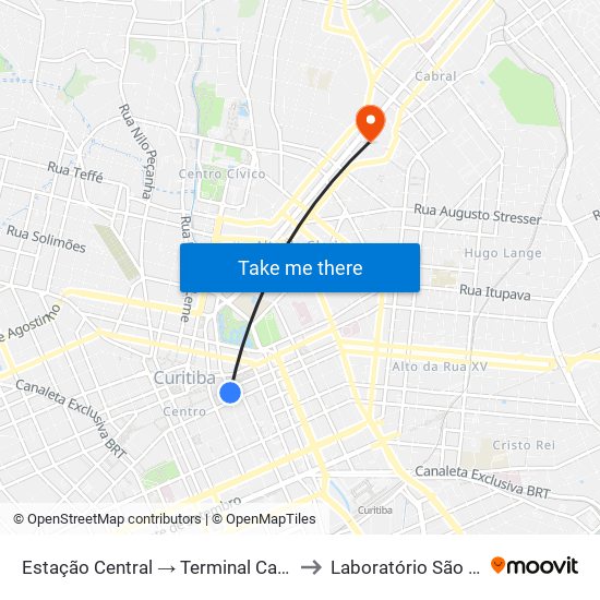 Estação Central → Terminal Capão Raso to Laboratório São Lucas map