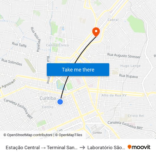 Estação Central → Terminal Santa Cândida to Laboratório São Lucas map