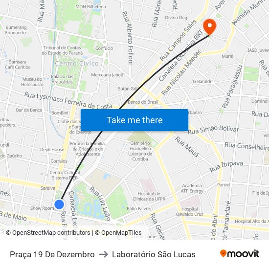 Praça 19 De Dezembro to Laboratório São Lucas map