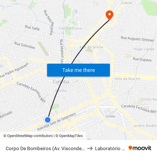 Corpo De Bombeiros (Av. Visconde De Guarapuava, 3571) to Laboratório São Lucas map