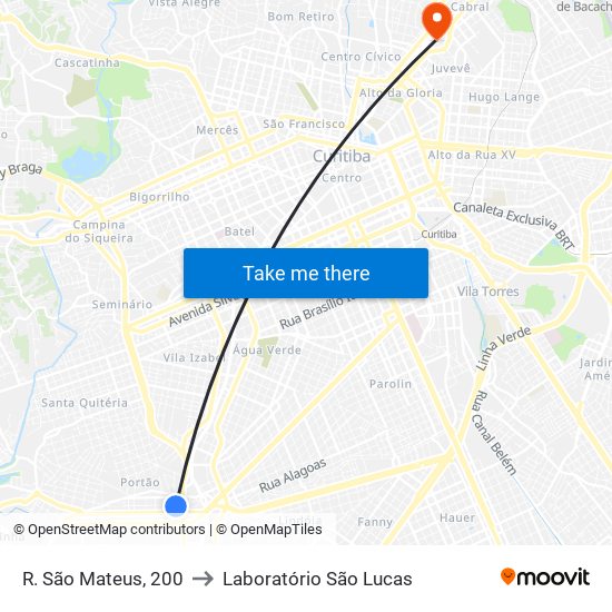 R. São Mateus, 200 to Laboratório São Lucas map