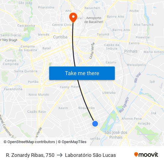 R. Zonardy Ribas, 750 to Laboratório São Lucas map