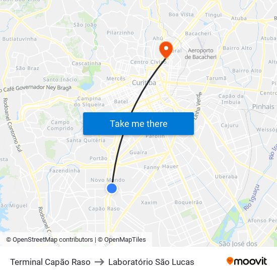 Terminal Capão Raso to Laboratório São Lucas map