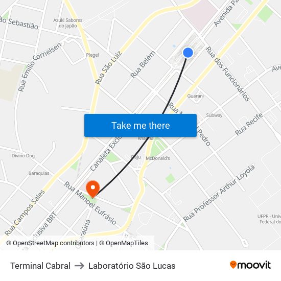 Terminal Cabral to Laboratório São Lucas map