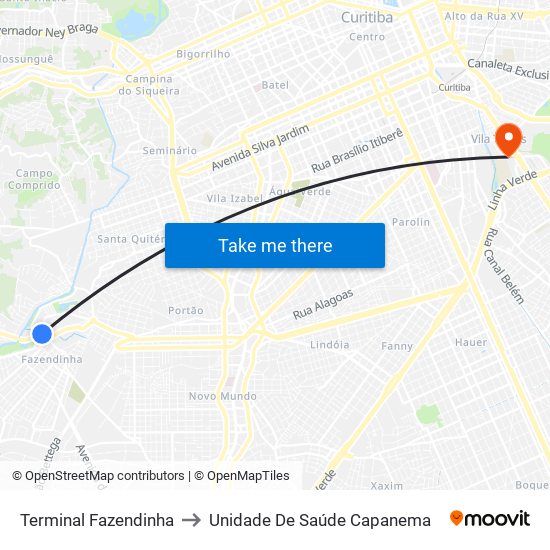 Terminal Fazendinha to Unidade De Saúde Capanema map