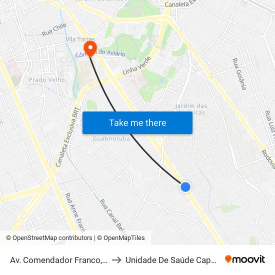 Av. Comendador Franco, 4485 to Unidade De Saúde Capanema map