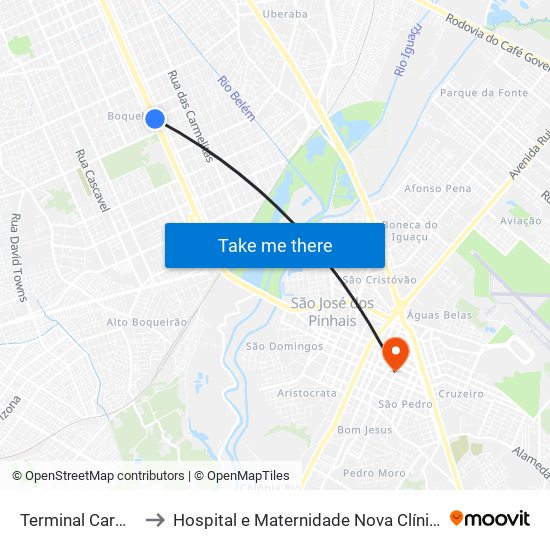 Terminal Carmo to Hospital e Maternidade Nova Clínica map