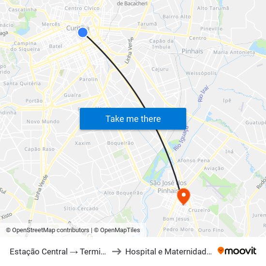 Estação Central → Terminal Capão Raso to Hospital e Maternidade Nova Clínica map