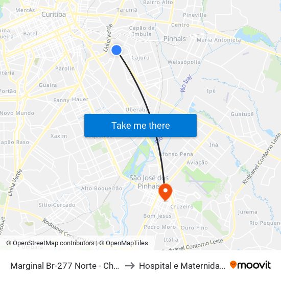 Marginal Br-277 Norte - Churrascaria Marumbi to Hospital e Maternidade Nova Clínica map