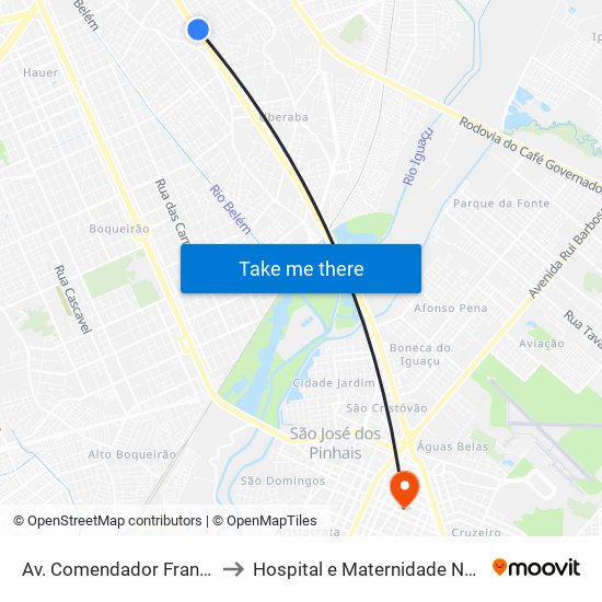 Av. Comendador Franco, 4700 to Hospital e Maternidade Nova Clínica map