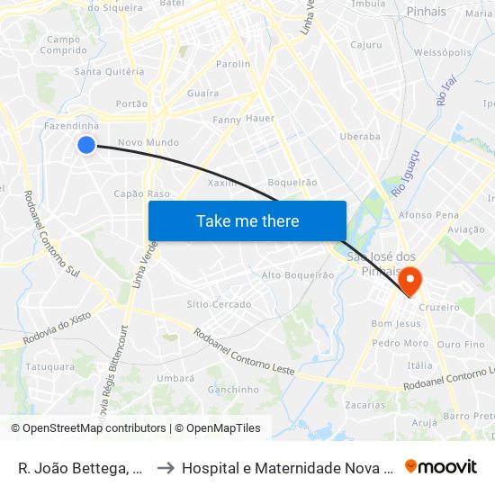 R. João Bettega, 2967 to Hospital e Maternidade Nova Clínica map