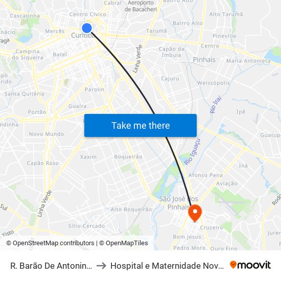 R. Barão De Antonina, 528 to Hospital e Maternidade Nova Clínica map