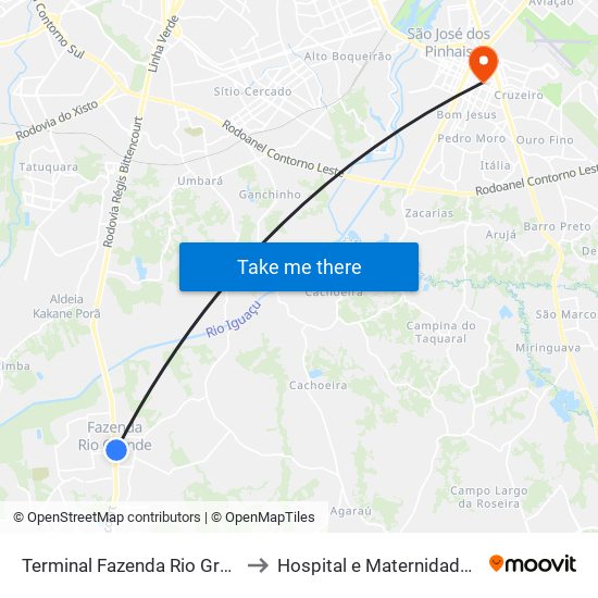 Terminal Fazenda Rio Grande (Externo) to Hospital e Maternidade Nova Clínica map