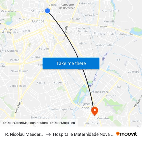 R. Nicolau Maeder, 562 to Hospital e Maternidade Nova Clínica map