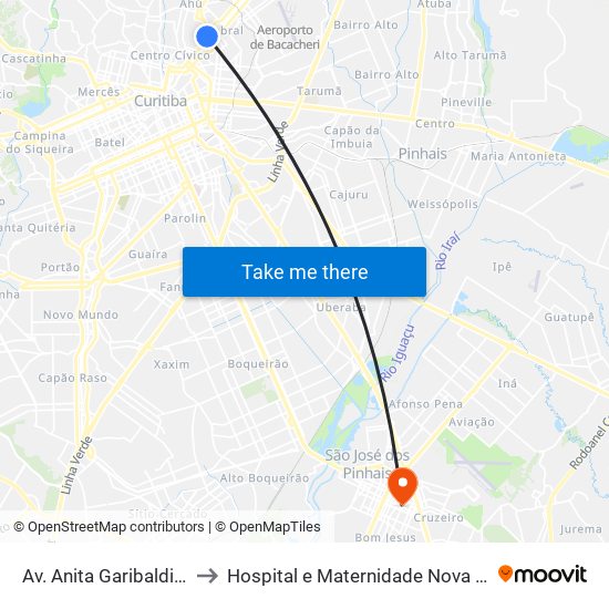 Av. Anita Garibaldi, 300 to Hospital e Maternidade Nova Clínica map