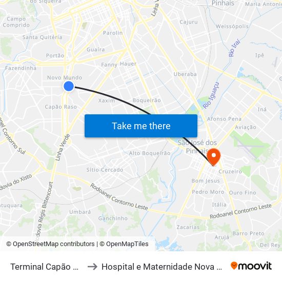 Terminal Capão Raso to Hospital e Maternidade Nova Clínica map