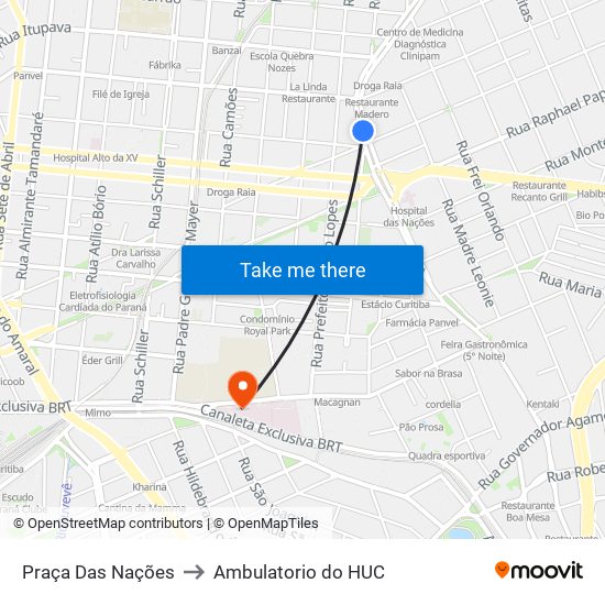 Praça Das Nações to Ambulatorio do HUC map