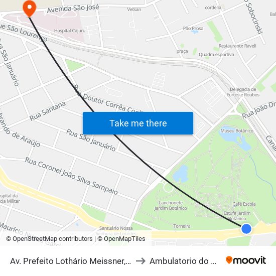 Av. Prefeito Lothário Meissner, 836 to Ambulatorio do HUC map