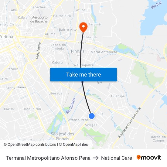 Terminal Metropolitano Afonso Pena to National Care map