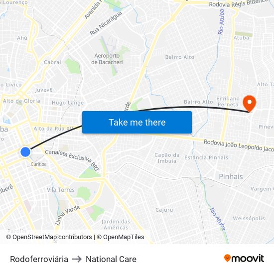 Rodoferroviária to National Care map