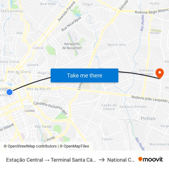 Estação Central → Terminal Santa Cândida to National Care map