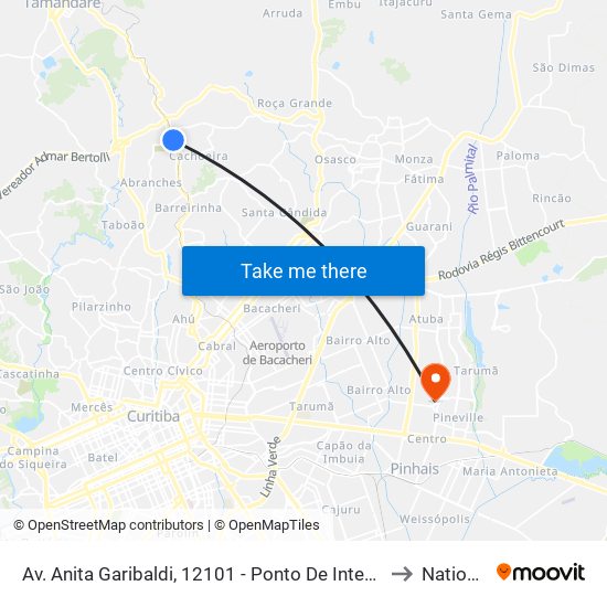 Av. Anita Garibaldi, 12101 - Ponto De Integração Temporal (Desembarque) to National Care map