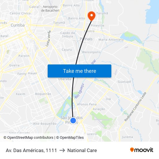 Av. Das Américas, 1111 to National Care map