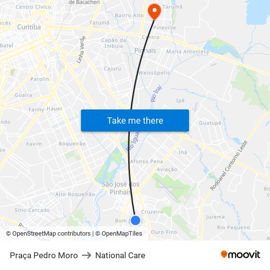 Praça Pedro Moro to National Care map