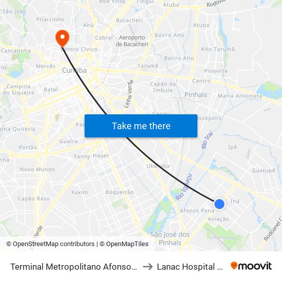 Terminal Metropolitano Afonso Pena to Lanac Hospital Pilar map