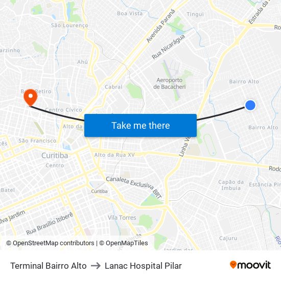 Terminal Bairro Alto to Lanac Hospital Pilar map