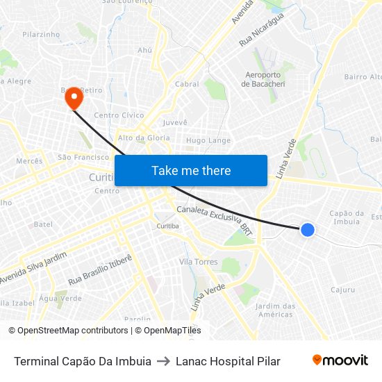 Terminal Capão Da Imbuia to Lanac Hospital Pilar map